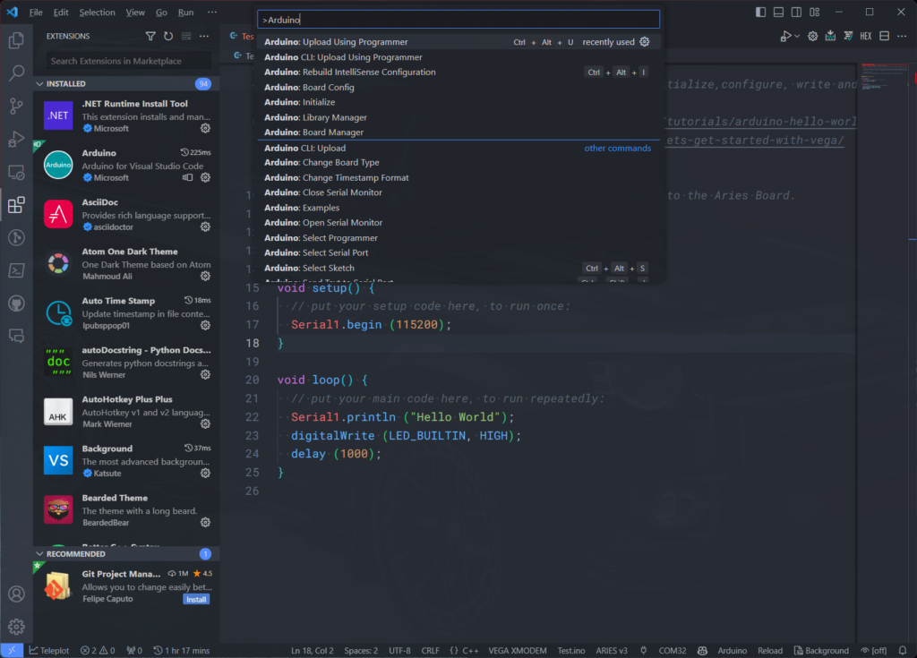 VS-Code Arduino Extension Command List from Command Palatte CIRCUITSTATE Electronics