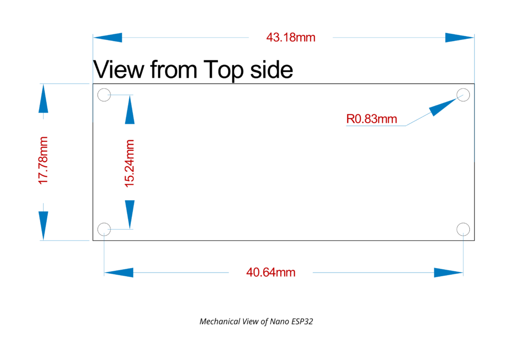 Arduino Nano ESP32 mechanical drawing