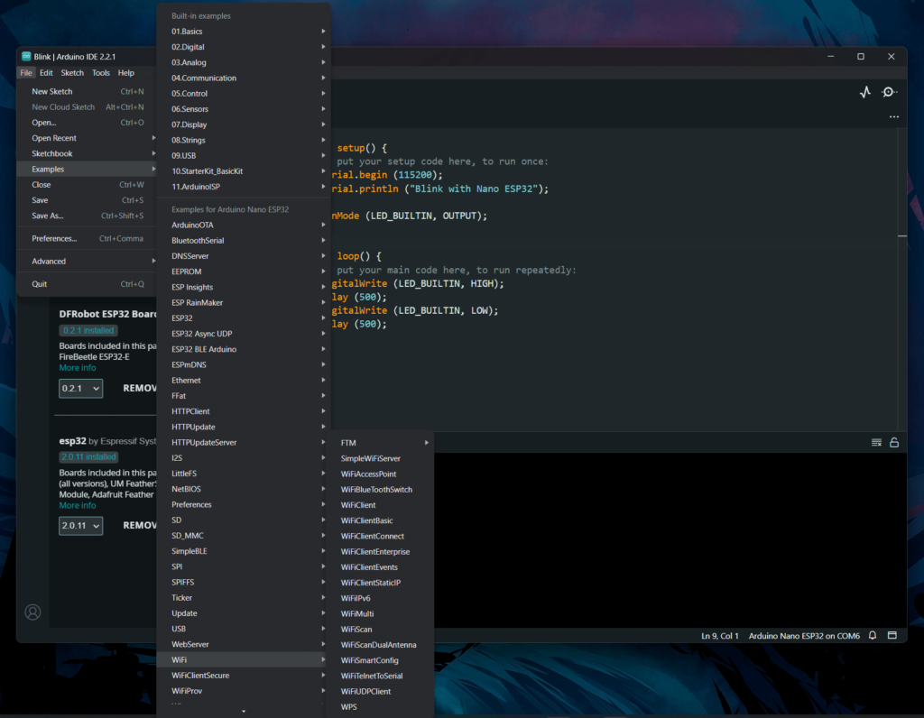 Arduino IDE Arduino Nano ESP32 Official Examples Screenshot by CIRCUITSTATE Electronics