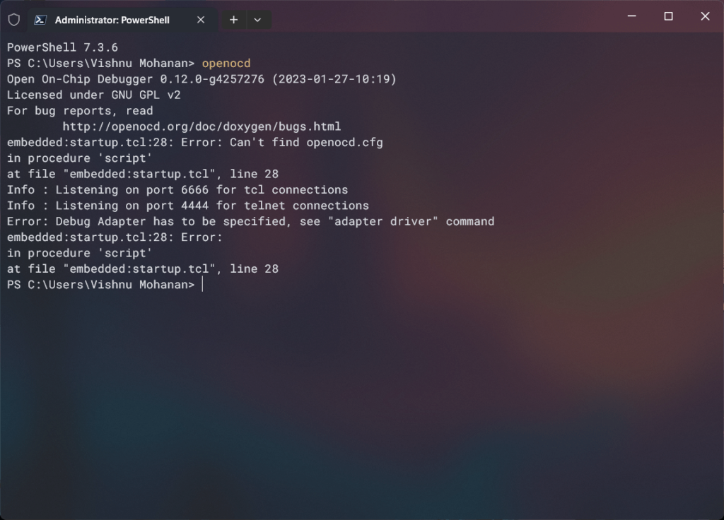 Debugging RP2040 Pico C/C++ SDK Projects using Raspberry Pi Debug Probe & VS Code 8 Calling OpenOCD from Windows Terminal for Embedded Debugging CIRCUITSTATE Electronics