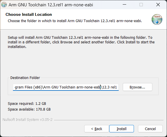 Debugging RP2040 Pico C/C++ SDK Projects using Raspberry Pi Debug Probe & VS Code 17 Installing ARM-GCC Toolchain 12.3 on Windows 11 Choose Path by CIRCUITSTATE Electronics