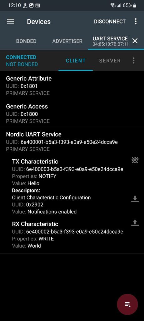 Getting Started with Espressif ESP32 Wi-Fi & Bluetooth SoC using DOIT-ESP32-DevKit-V1 Development Board 36 NRF Connect App BLE Serial Nordic UART Service by CIRCUITSTATE Electronics