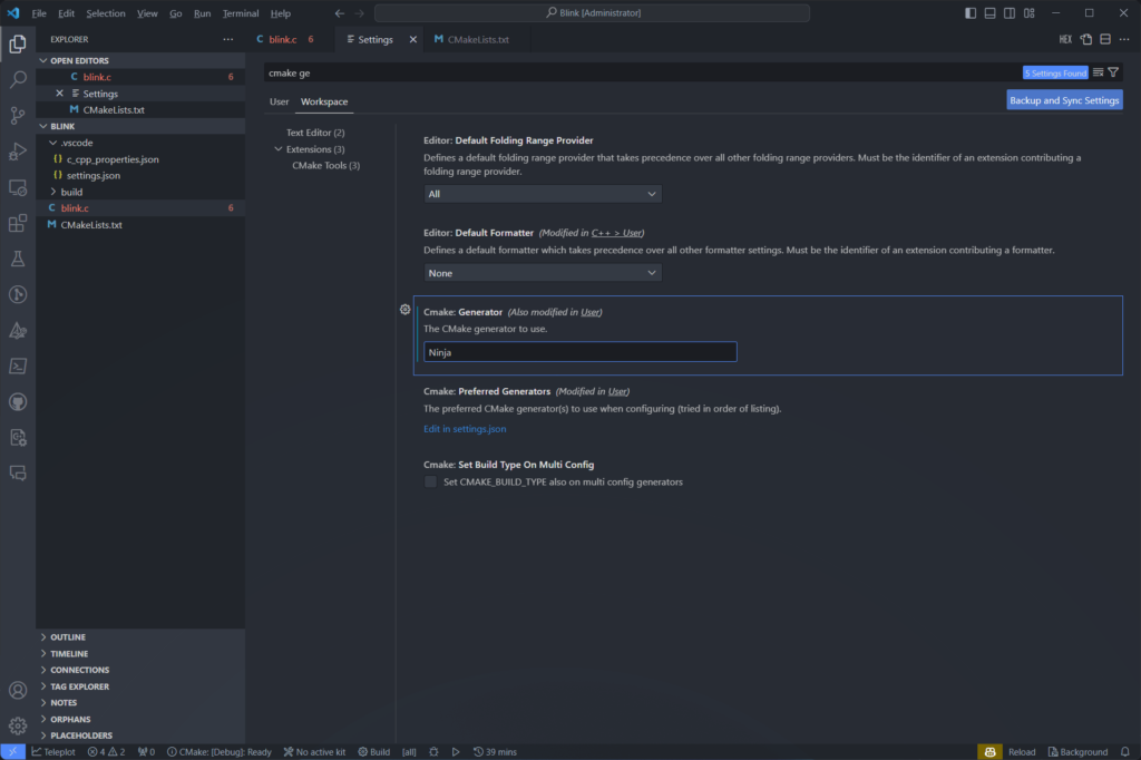 Creating C/C++ Projects for C-DAC Aries V3 THEJAS32 Microcontroller Board Using VEGA SDK 21 Set Build System Generator for CMake Extension in VS Code CIRCUITSTATE Electronics