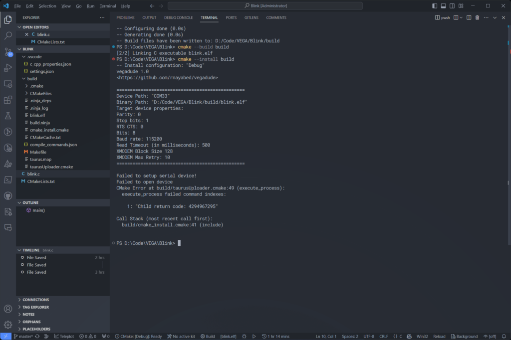 Creating C/C++ Projects for C-DAC Aries V3 THEJAS32 Microcontroller Board Using VEGA SDK 25 Uploading Code with Vegadude Failed in VS Code CIRCUITSTATE Electronics