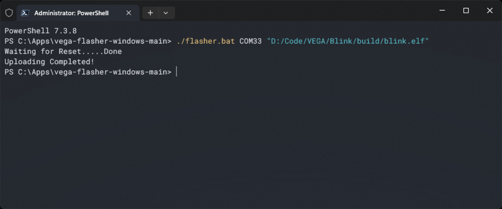 Creating C/C++ Projects for C-DAC Aries V3 THEJAS32 Microcontroller Board Using VEGA SDK 27 Uploading Firmware to Aries V3 THEJAS32 Board Using Vegaflasher From Windows Terminal Powershell CIRCUITSTATE Electronics
