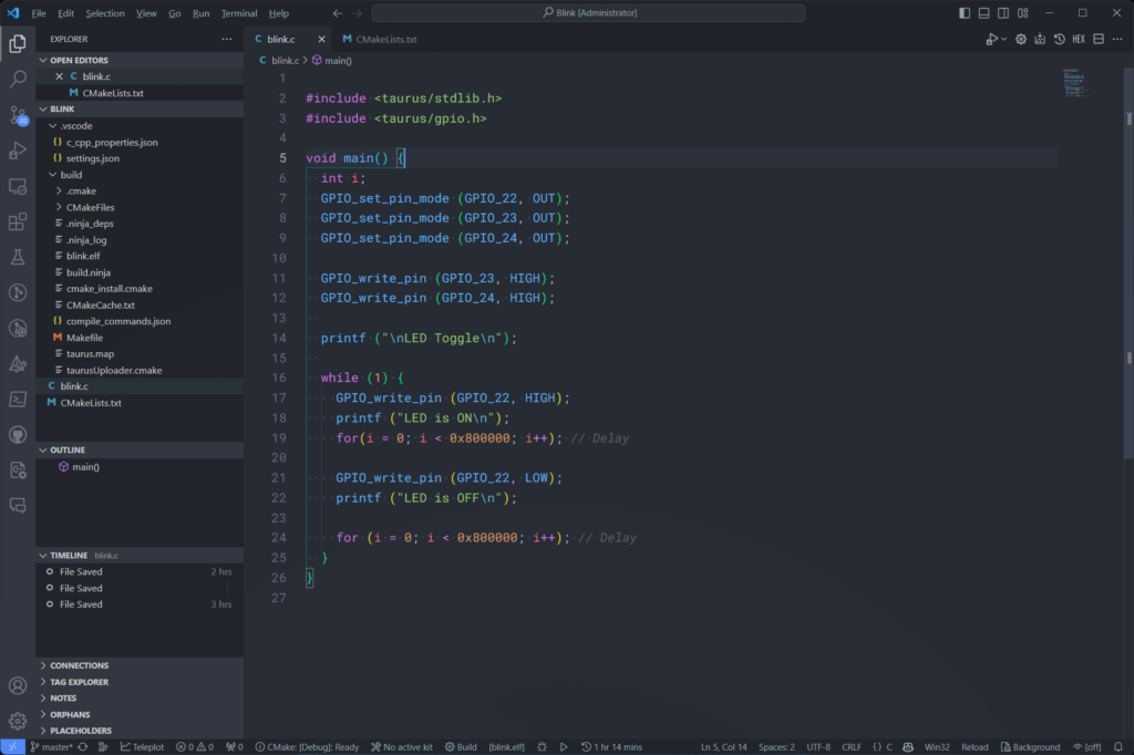 Creating C/C++ Projects for C-DAC Aries V3 THEJAS32 Microcontroller Board Using VEGA SDK 20 VEGA SDK Project in Visual Studio Code Blink Program CIRCUITSTATE Electronics