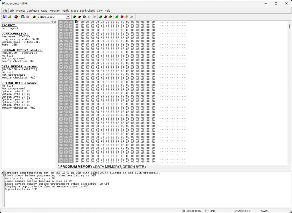 Installing Development Tools : Learn Microcontroller with STM8S - Tutorial Part #3 13 Learn Microcontroller with STM8S Part 2 STVP Main Screen by CIRCUITSTATE Electronics