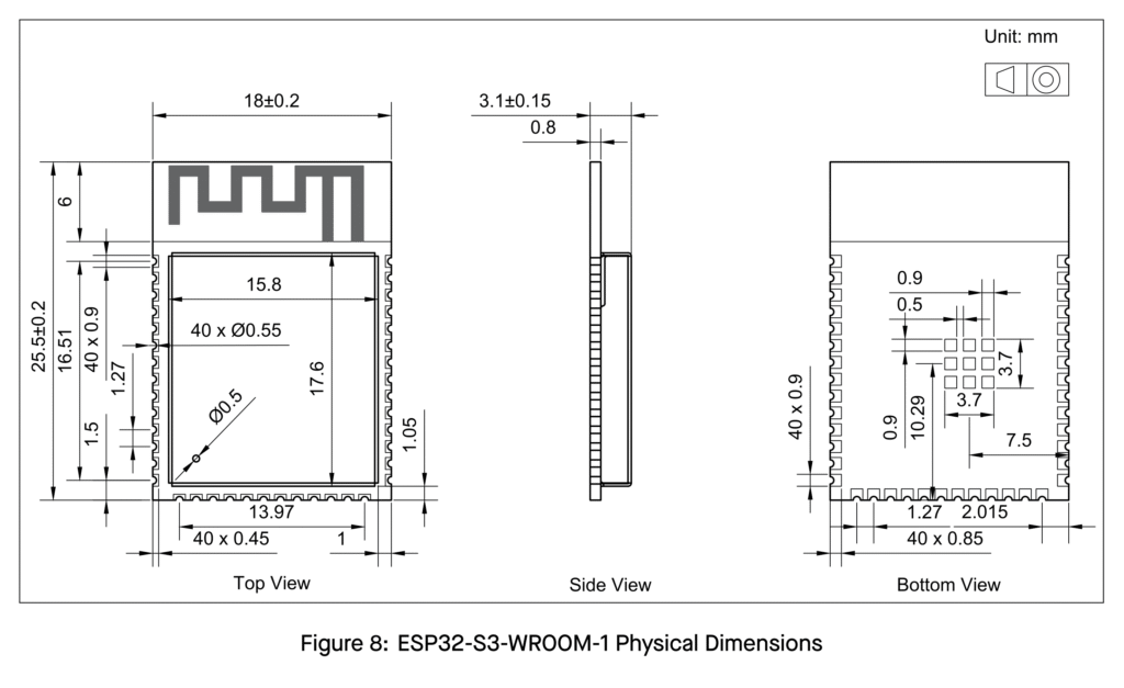 ESP32-S3-WROOM-1 Module Dimensions by CIRCUITSTATE Electronics