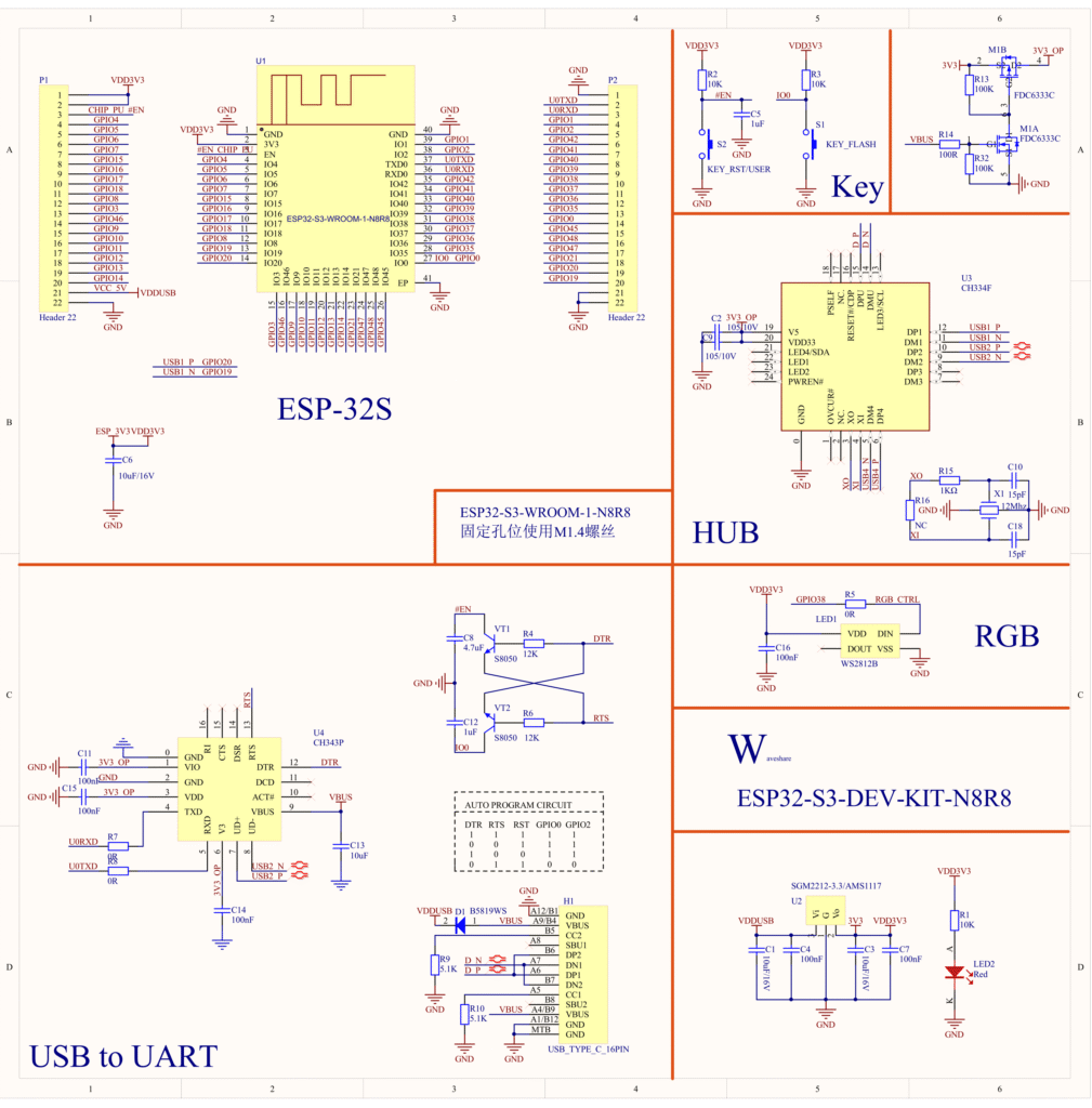 Waveshare ESP32-S3-DEV-KIT-NXR8 Schematic Diagram by CIRCUITSTATE Electronics