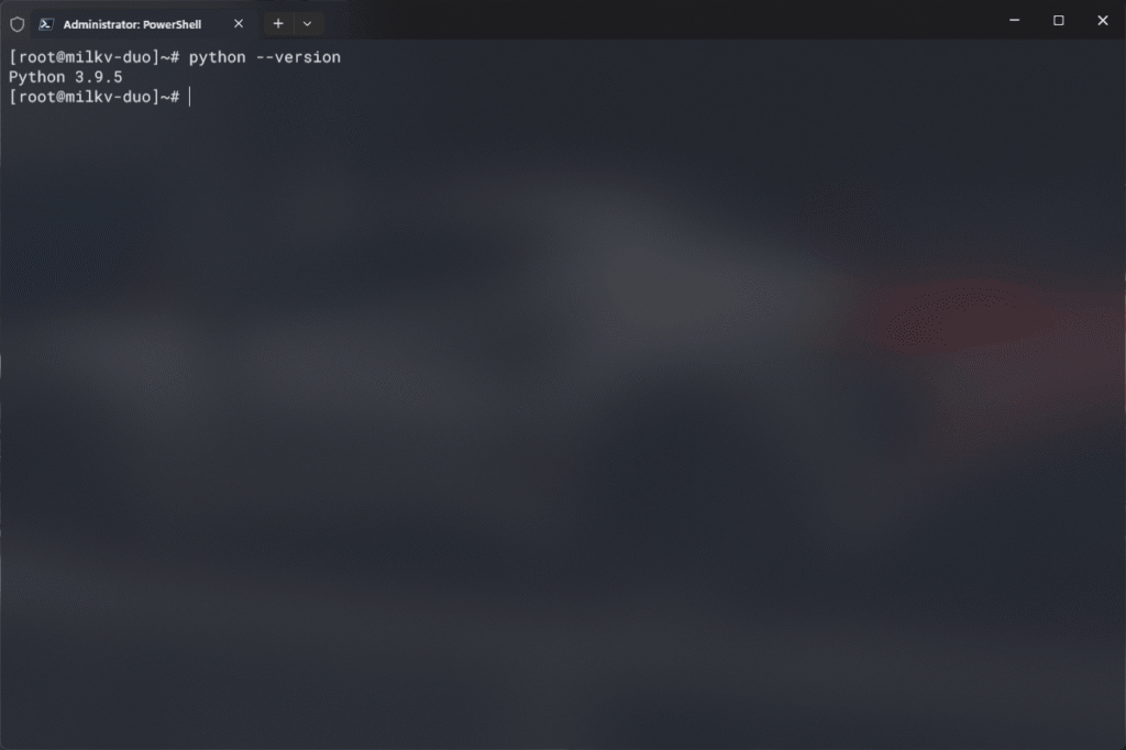 Windows Terminal showing Python version from Milk-V Duo Linux board in SSH mode