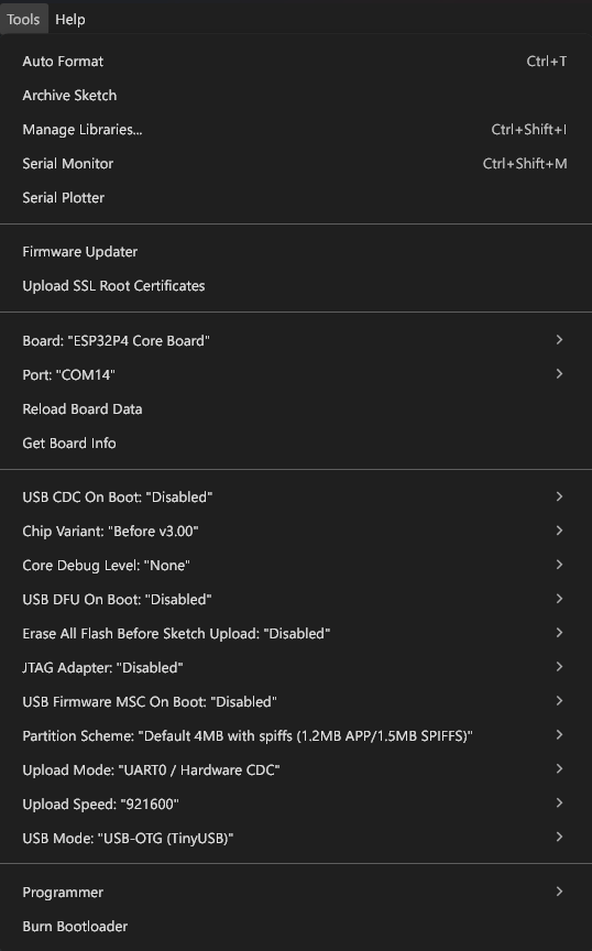 Getting Started with Waveshare ESP32-P4-Pico Microcontroller Development Board 17 ESP32P4 Core Board Configuration Properties in Arduino-IDE-2 CIRCUITSTATE Electronics