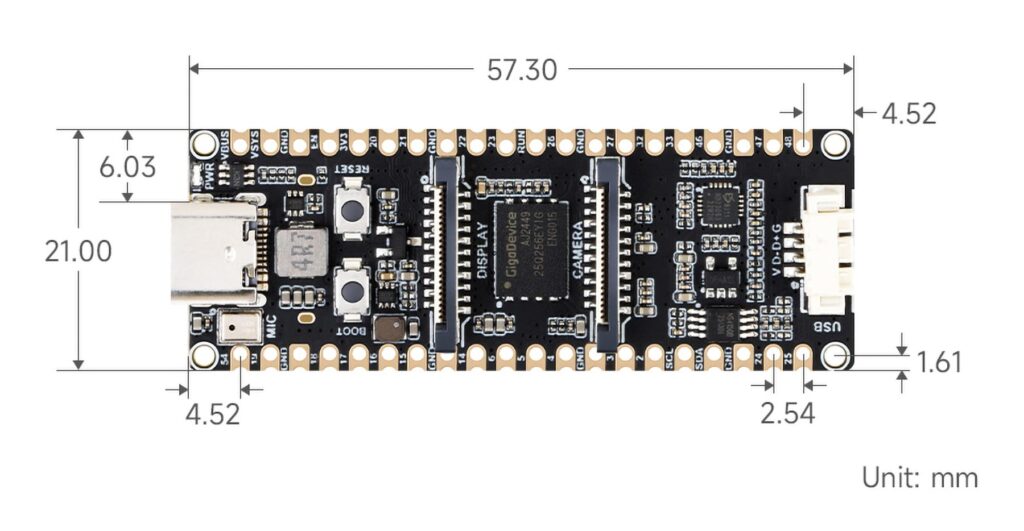 Getting Started with Waveshare ESP32-P4-Pico Microcontroller Development Board 6 Waveshare ESP32-P4-Pico Dimension Mechanical Drawing by CIRCUITSTATE Electronics