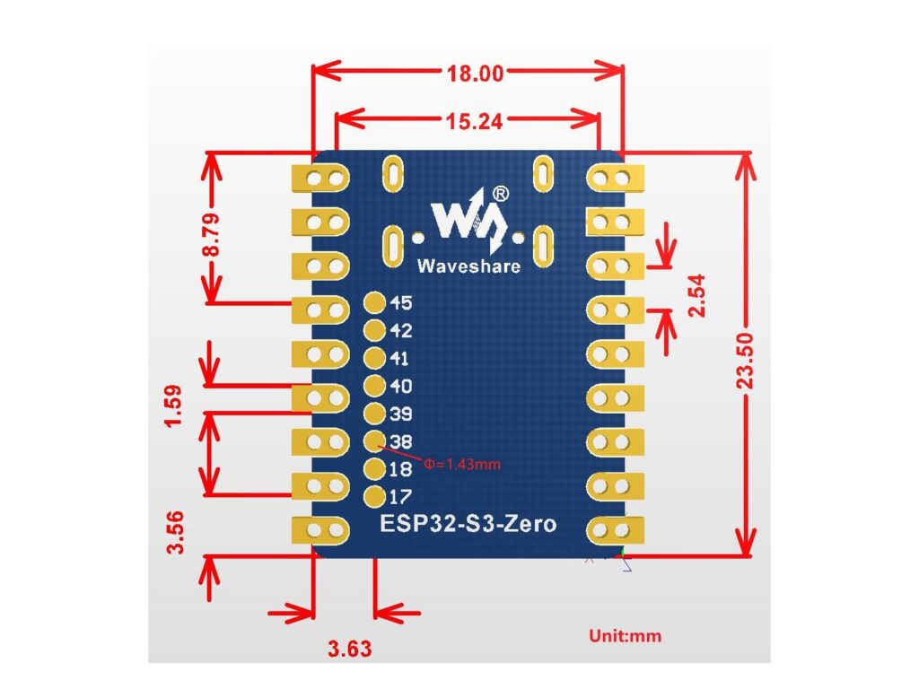 Getting Started with Waveshare ESP32-S3-Zero Wi-Fi & Bluetooth Development Board 6 Waveshare ESP32-S3-Zero Dimensions by CIRCUITSTATE Electronics